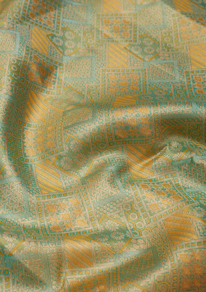 Sea Green Zariwork Pure Silk Saree-Koskii