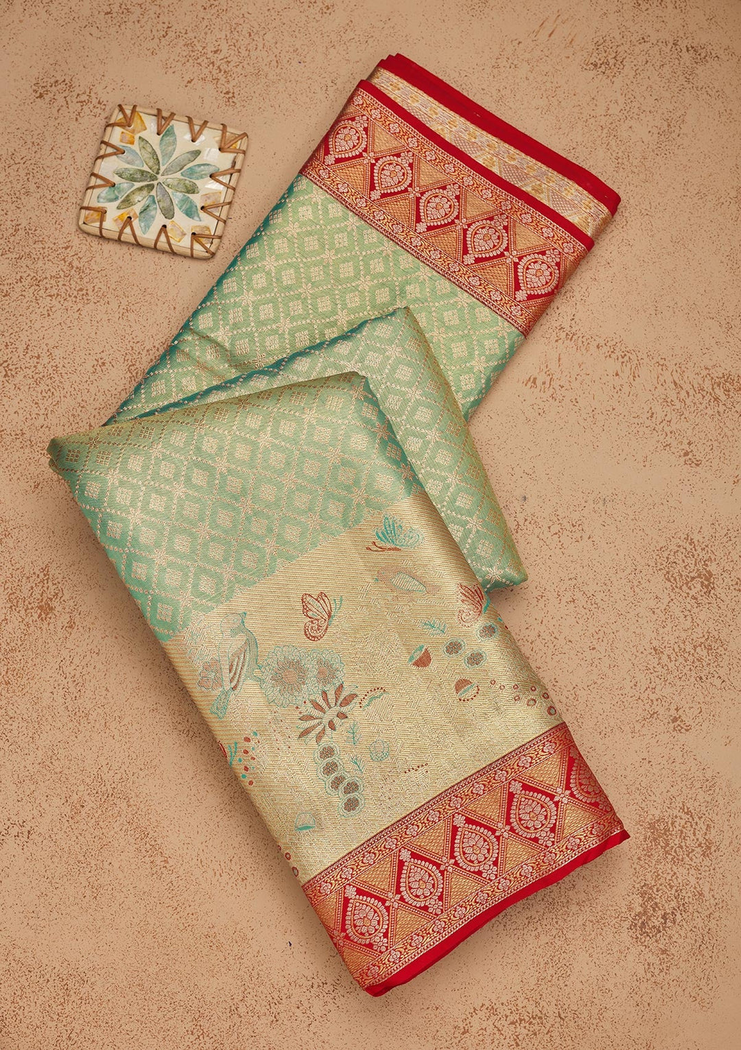 Sea Green Zariwork Pure Silk Saree-Koskii