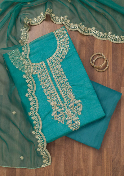 Sea Green Zariwork Tissue Unstitched Salwar Suit-Koskii