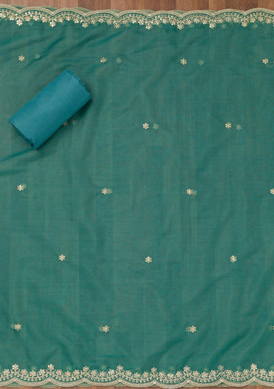 Sea Green Zariwork Tissue Unstitched Salwar Suit-Koskii