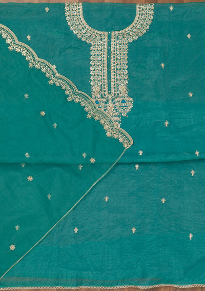 Sea Green Zariwork Tissue Unstitched Salwar Suit-Koskii