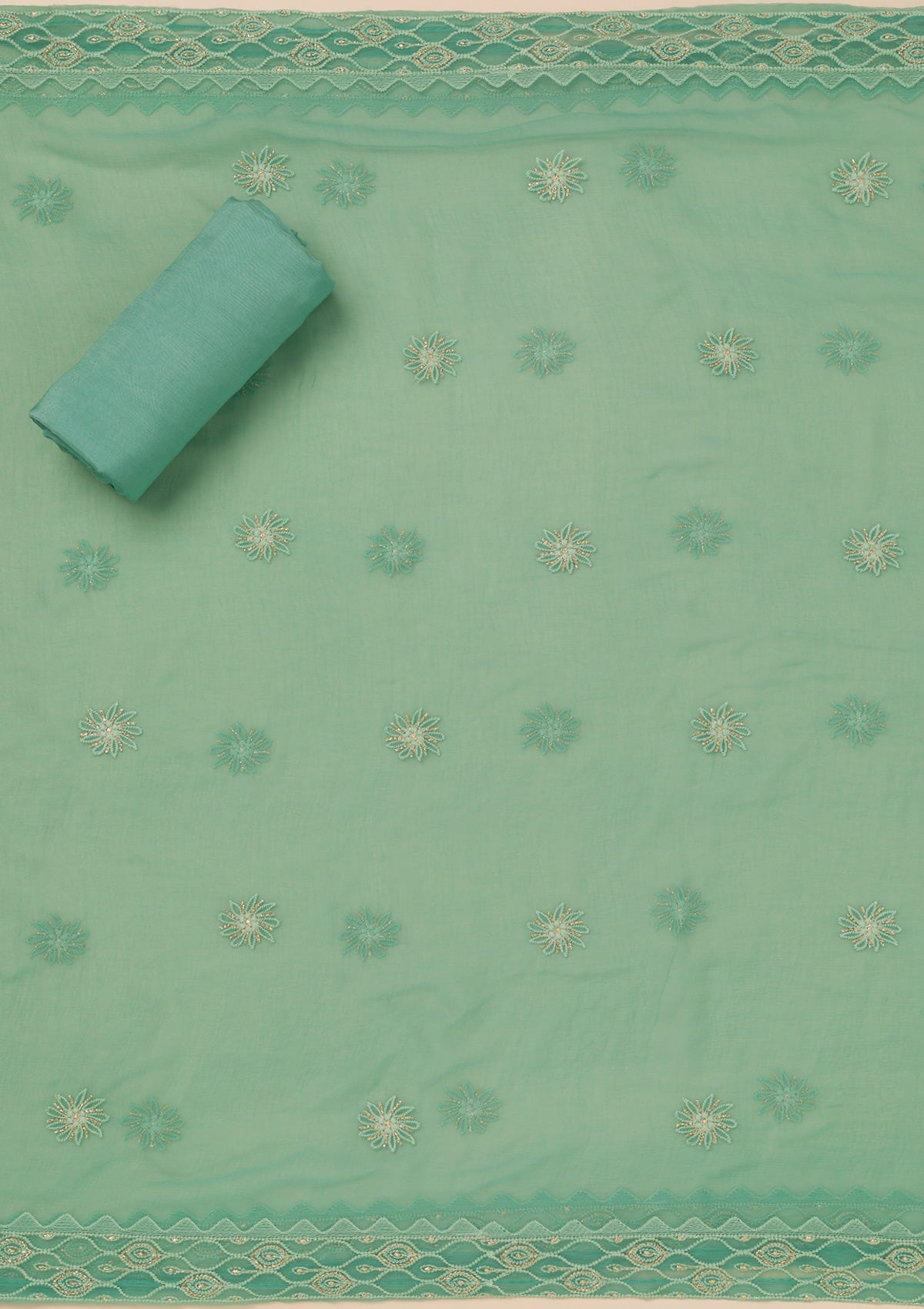 Sea Green Chikankari Georgette Unstitched Salwar Suit-Koskii