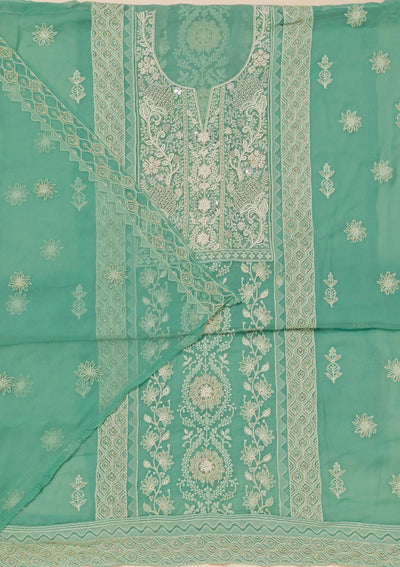 Sea Green Chikankari Georgette Unstitched Salwar Suit-Koskii