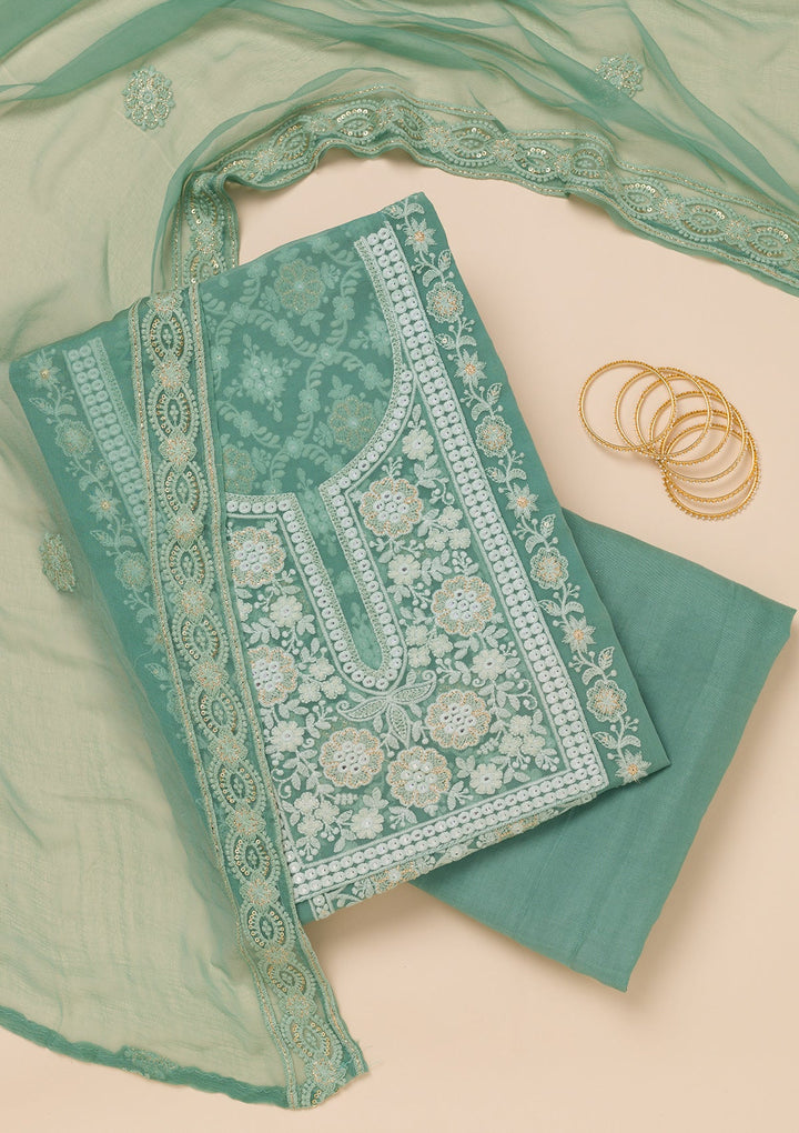 Sea Green Chikankari Georgette Unstitched Salwar Suit-Koskii
