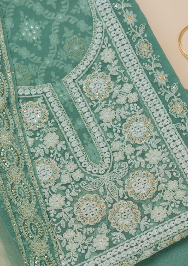 Sea Green Chikankari Georgette Unstitched Salwar Suit-Koskii