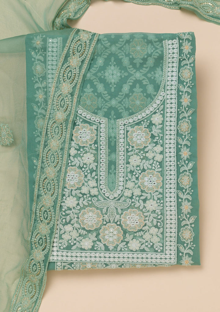 Sea Green Chikankari Georgette Unstitched Salwar Suit-Koskii