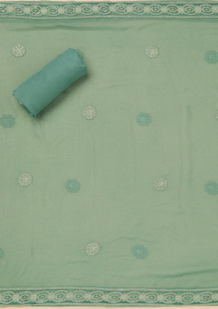 Sea Green Chikankari Georgette Unstitched Salwar Suit-Koskii