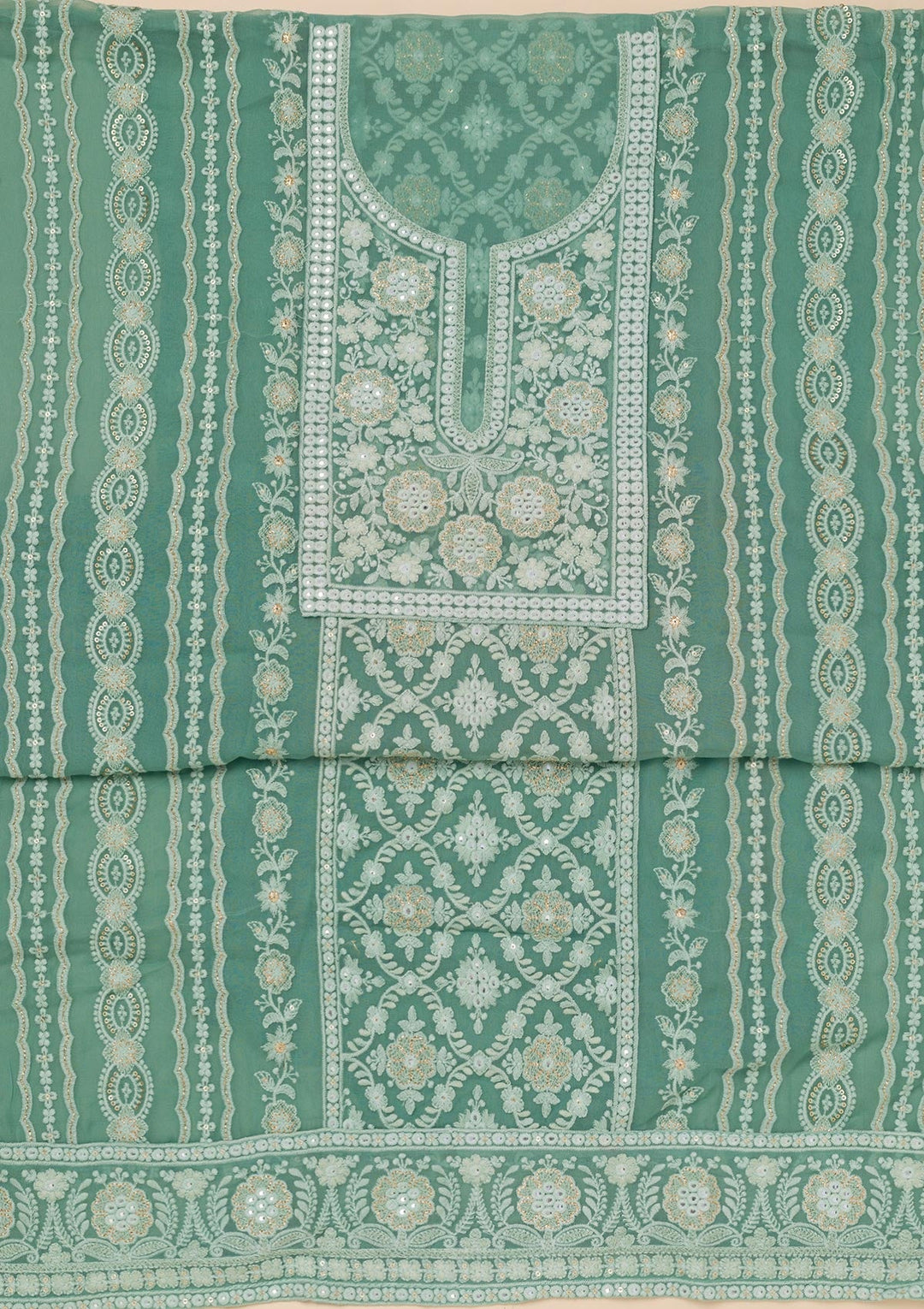 Sea Green Chikankari Georgette Unstitched Salwar Suit-Koskii