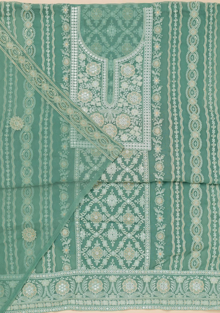 Sea Green Chikankari Georgette Unstitched Salwar Suit-Koskii
