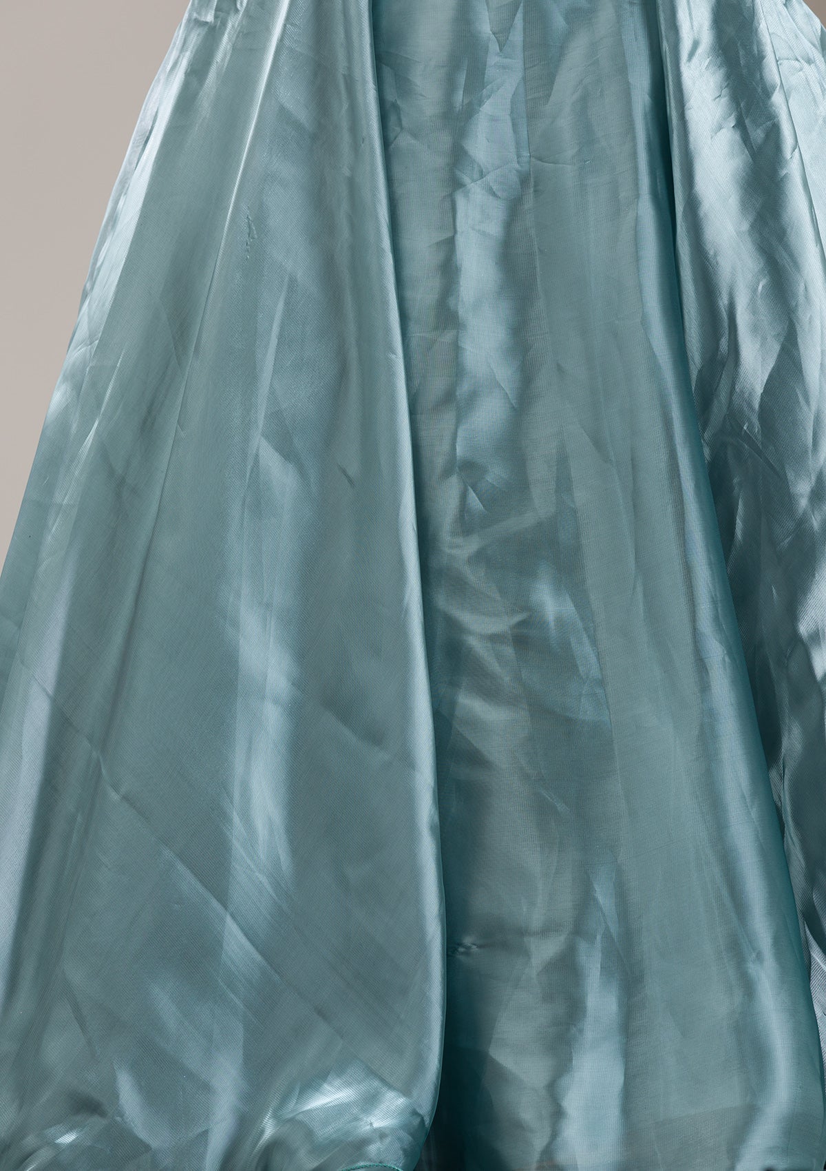 Sea Green Cutdana Organza Readymade Lehenga-Koskii