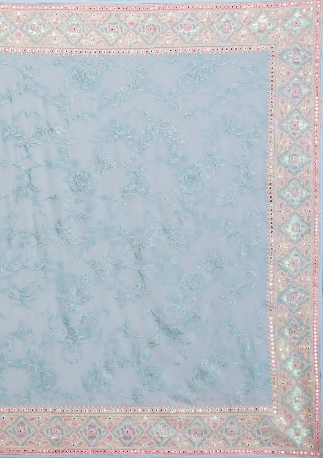 Sea Green Gotapatti Chiffon Saree-Koskii
