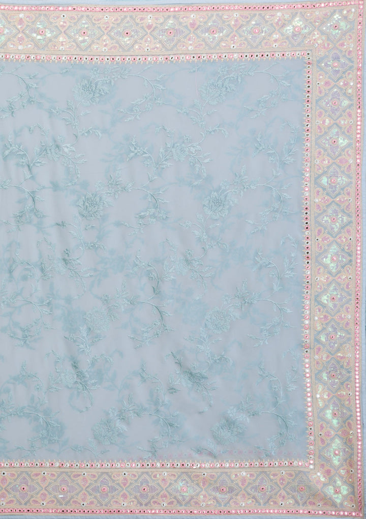 Sea Green Gotapatti Chiffon Saree-Koskii