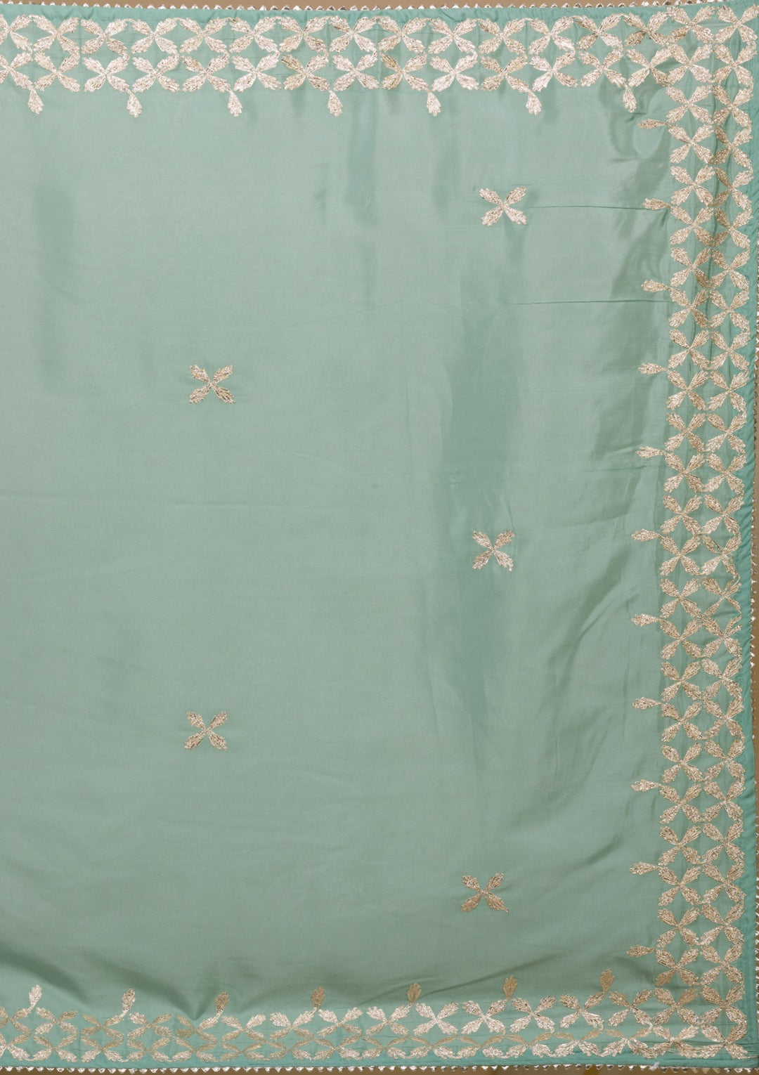 Sea Green Gotapatti Semi Crepe Saree-Koskii