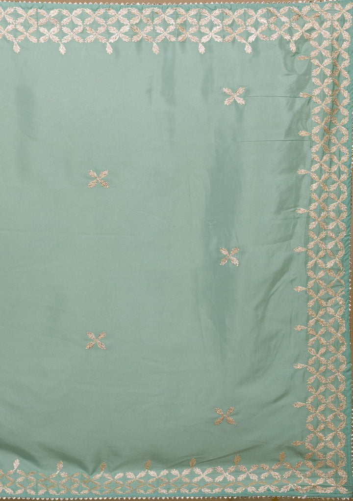 Sea Green Gotapatti Semi Crepe Saree-Koskii
