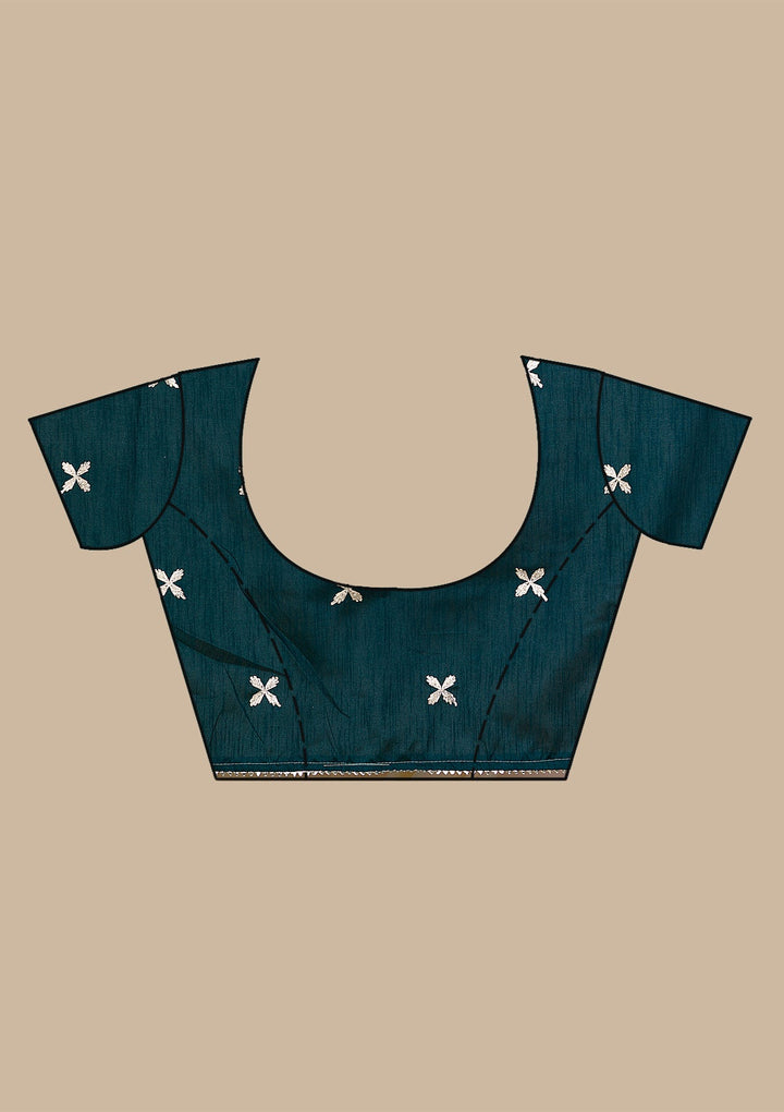 Sea Green Gotapatti Semi Crepe Saree-Koskii