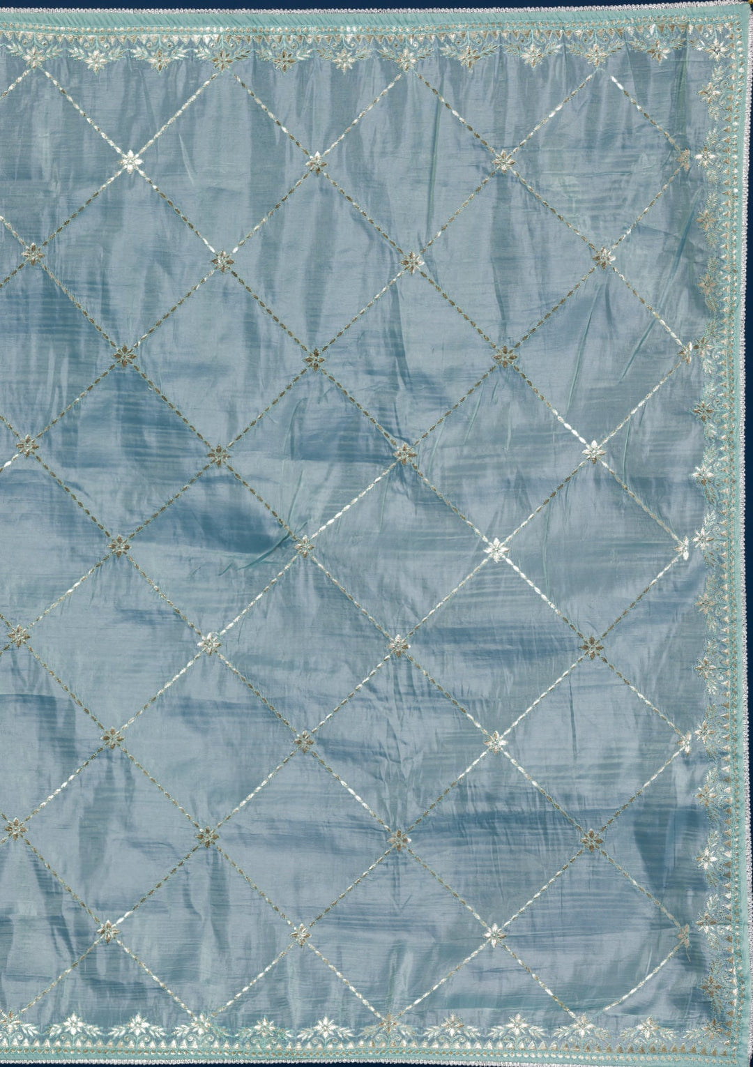 Sea Green Gotapatti Tissue Saree-Koskii