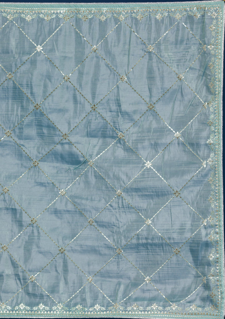 Sea Green Gotapatti Tissue Saree-Koskii