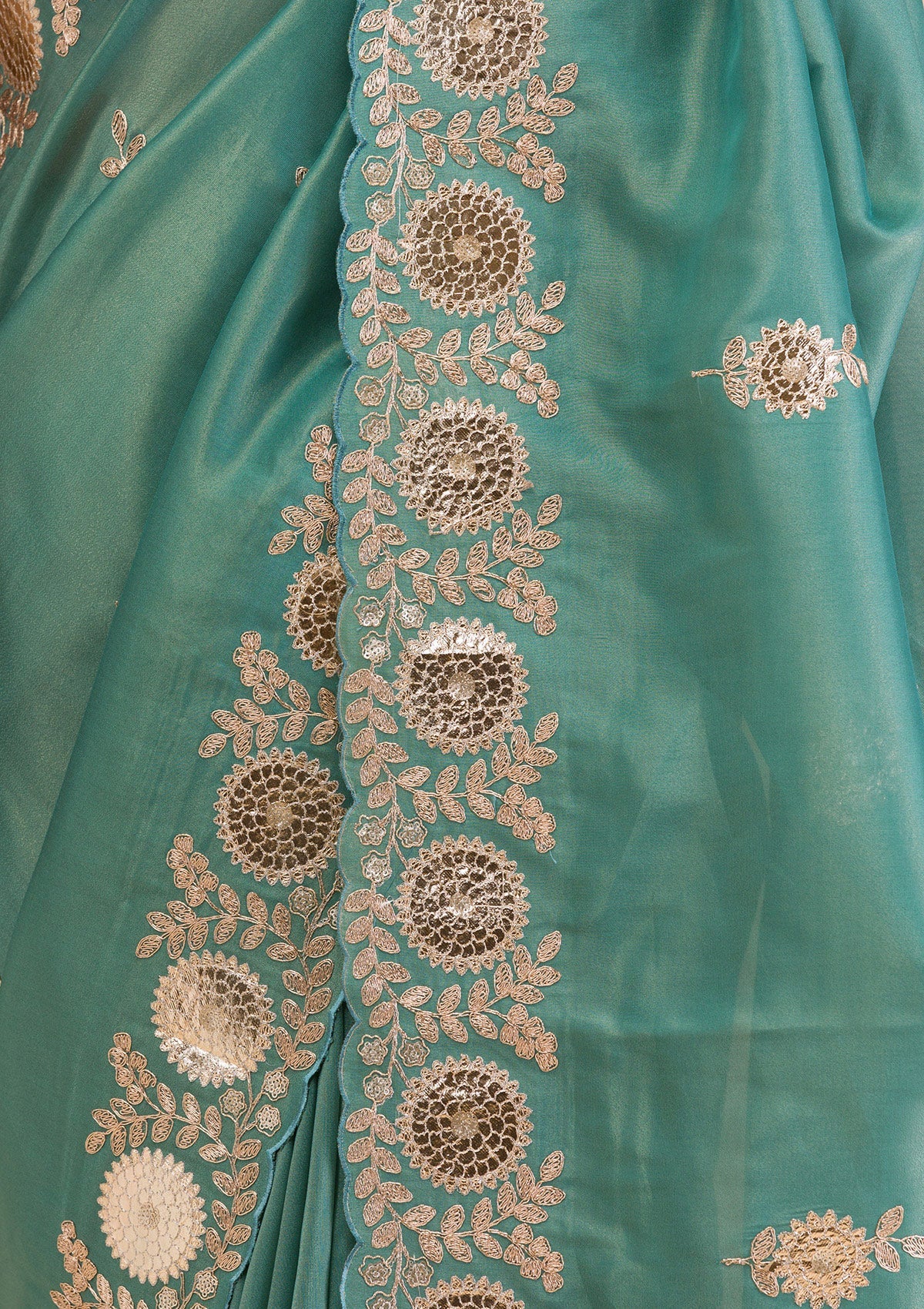 Sea Green Gotapatti Tissue Saree-Koskii