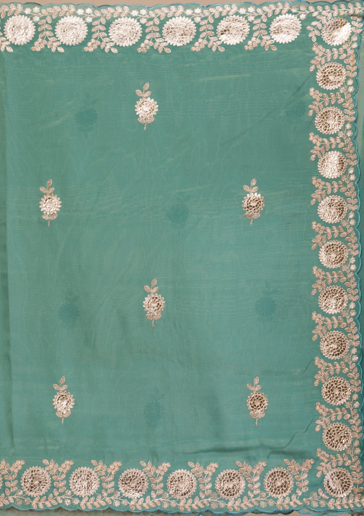 Sea Green Gotapatti Tissue Saree-Koskii