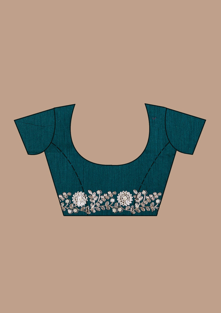 Sea Green Gotapatti Tissue Saree-Koskii