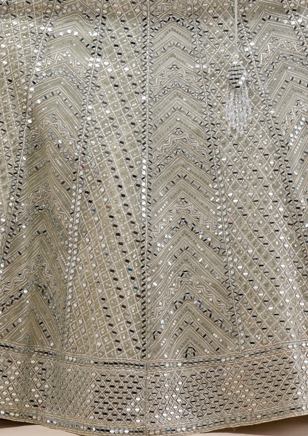 Sea Green Mirrorwork Net Readymade Lehenga-Koskii