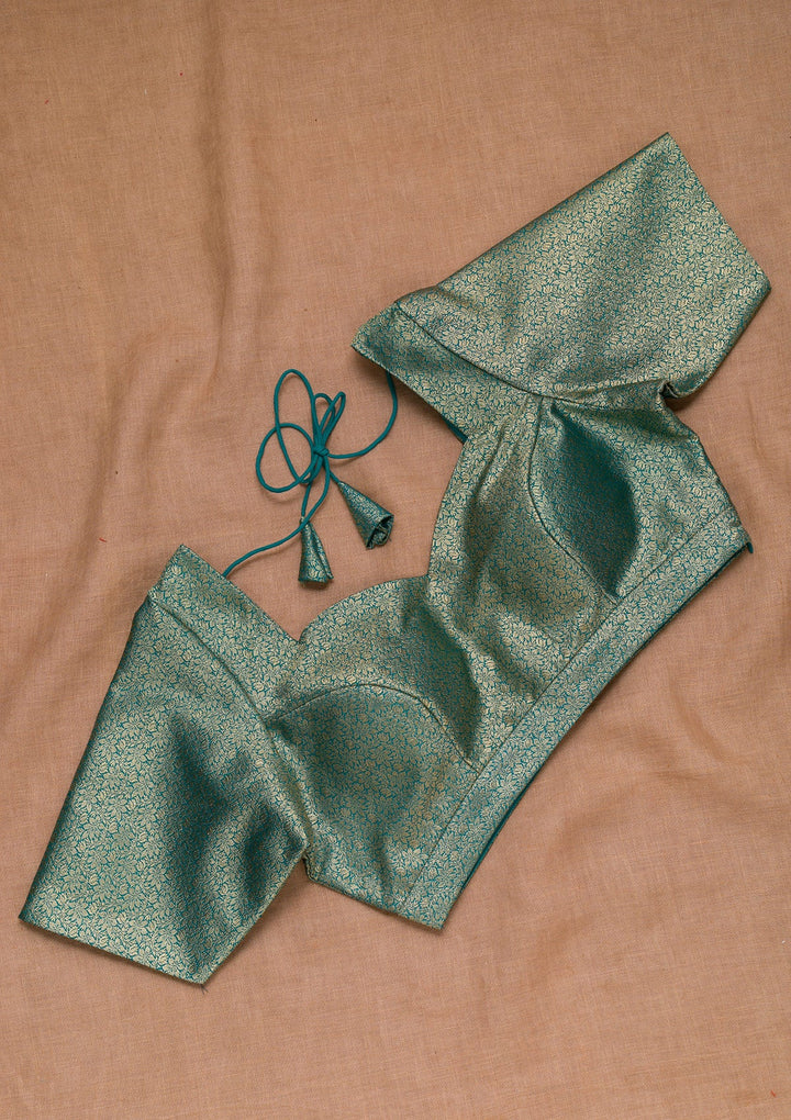 Sea Green Plain Brocade Blouse-Koskii