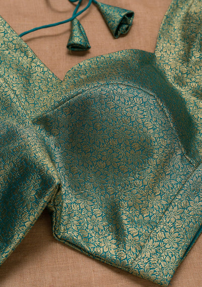 Sea Green Plain Brocade Blouse-Koskii