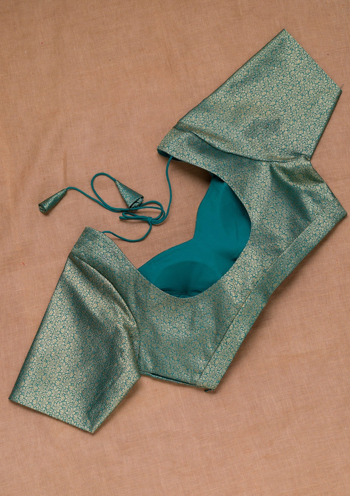 Sea Green Plain Brocade Blouse-Koskii