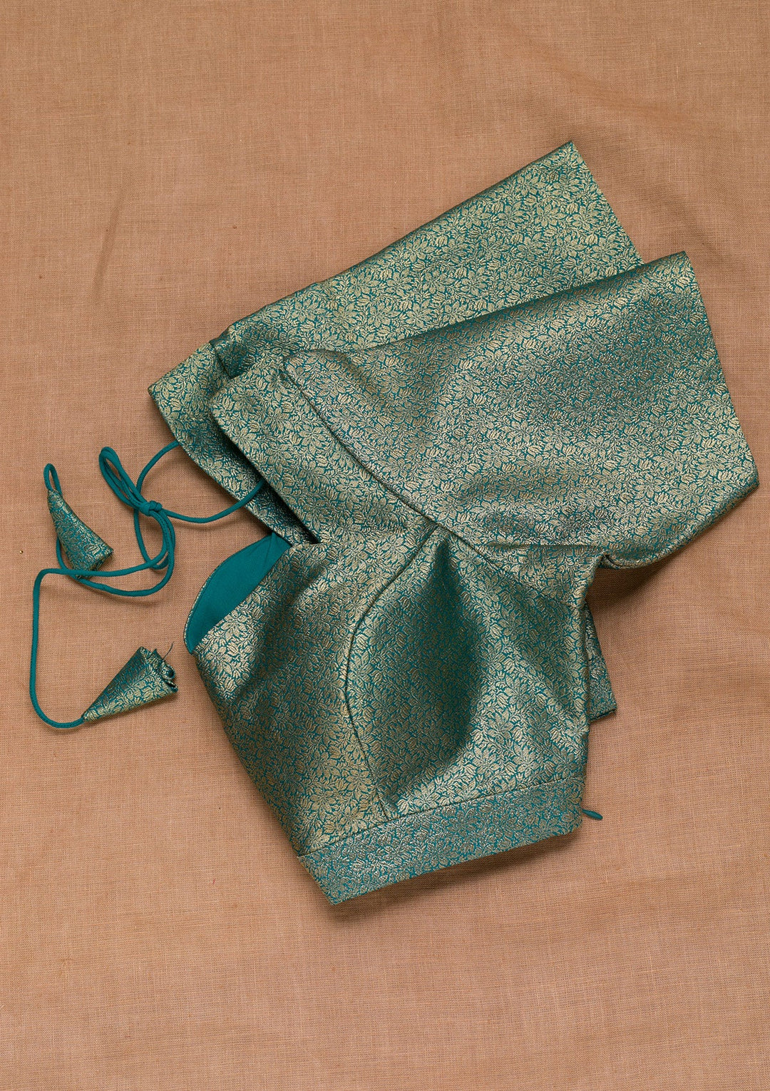 Sea Green Plain Brocade Blouse-Koskii