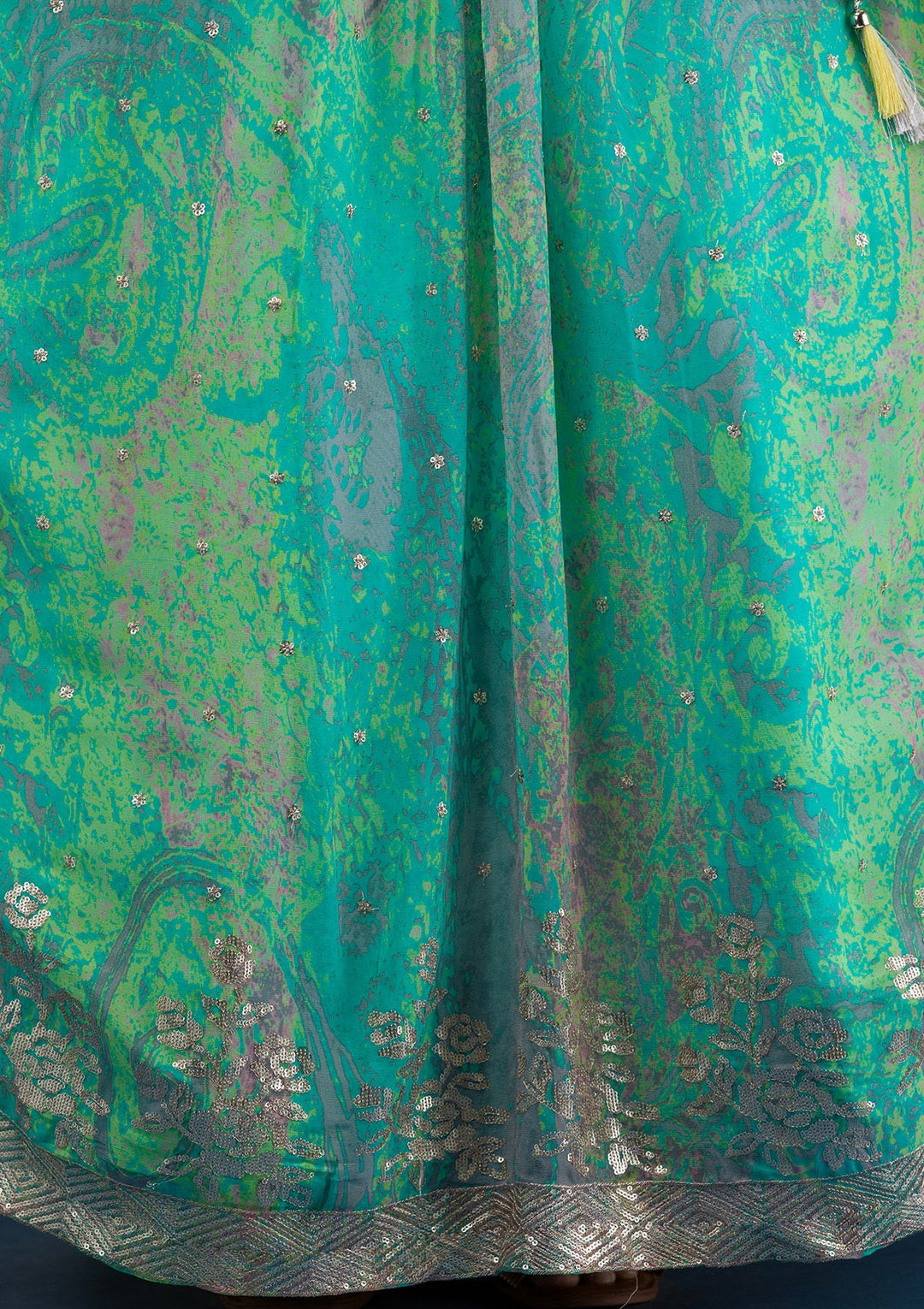Sea Green Print Georgette Readymade Lehenga-Koskii