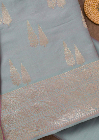 Sea Green Printed Banarasi Unstitched Salwar Suit-Koskii