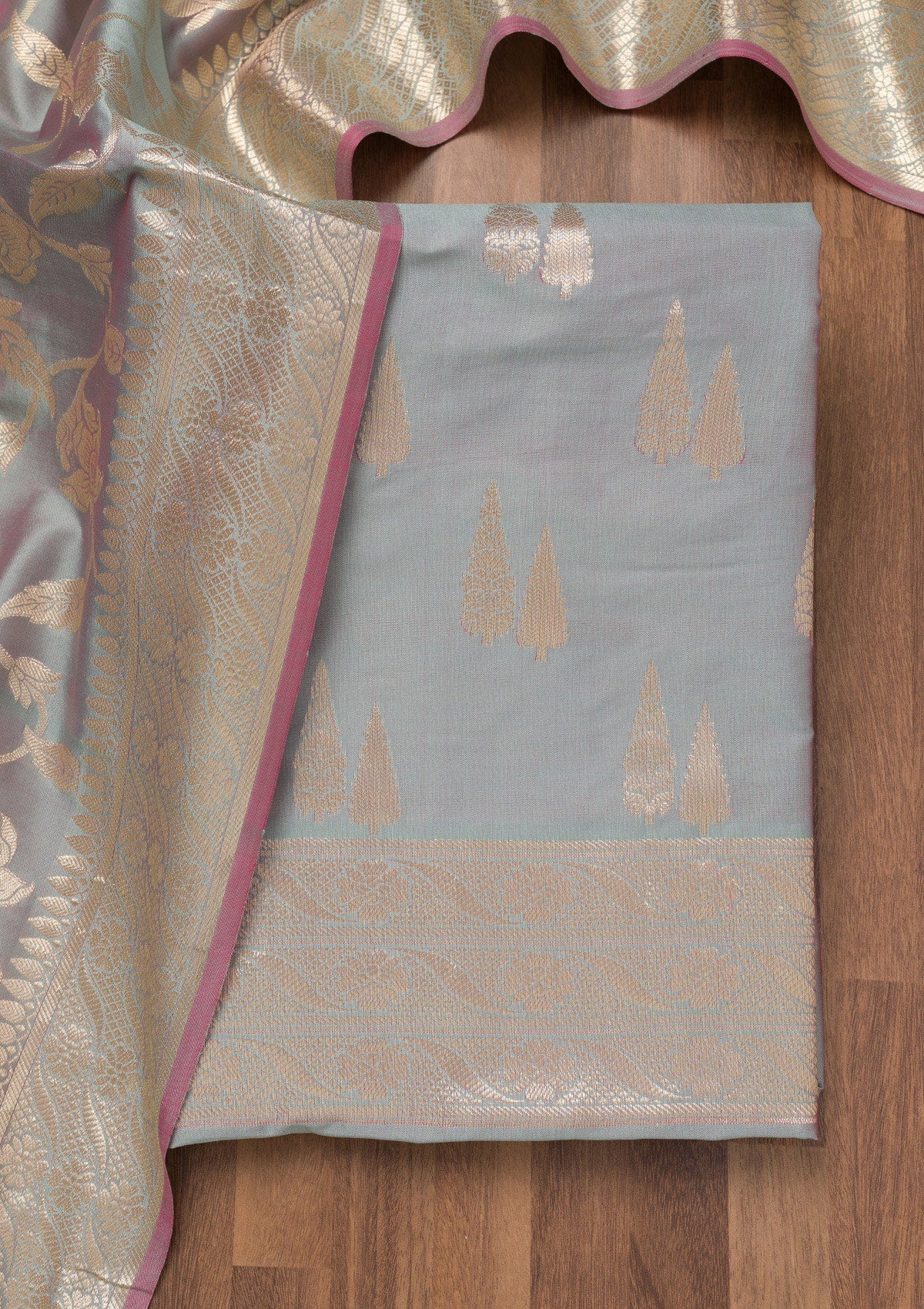 Sea Green Printed Banarasi Unstitched Salwar Suit-Koskii