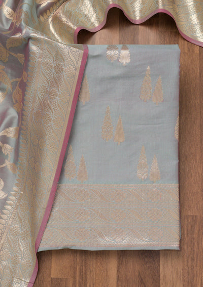 Sea Green Printed Banarasi Unstitched Salwar Suit-Koskii