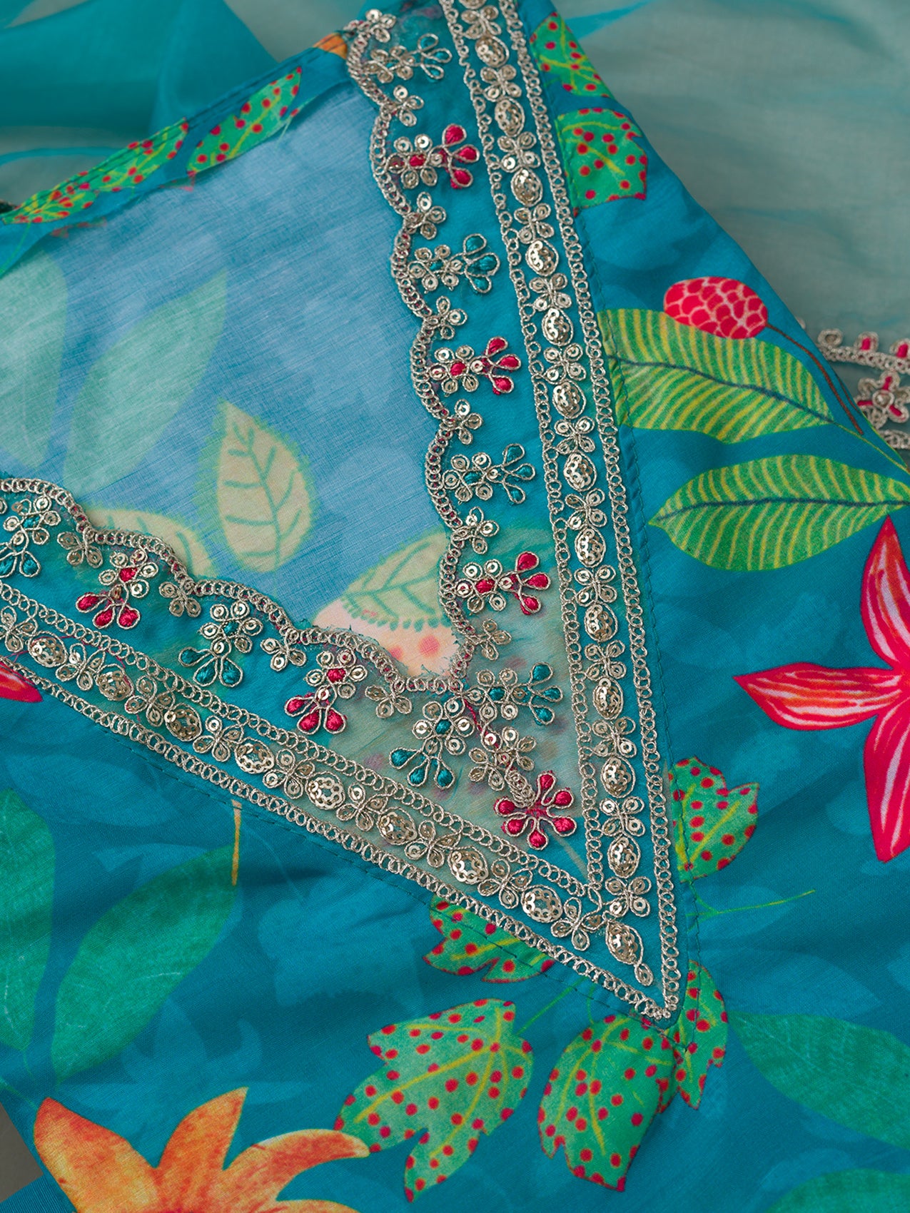 Sea Green Printed Cotton Blend Unstitched Salwar Suit