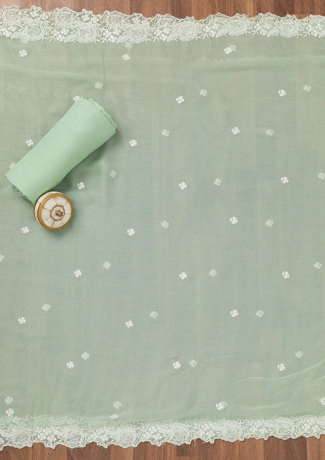 Sea Green Printed Organza Unstitched Salwar Suit-Koskii