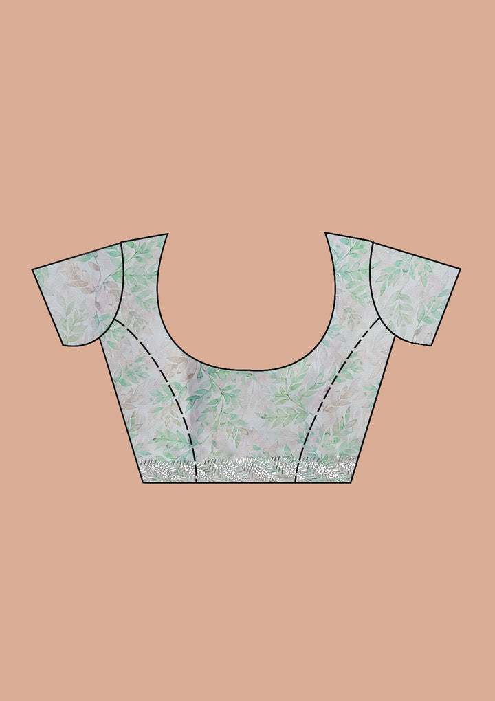 Sea Green Printed Satin Saree-Koskii