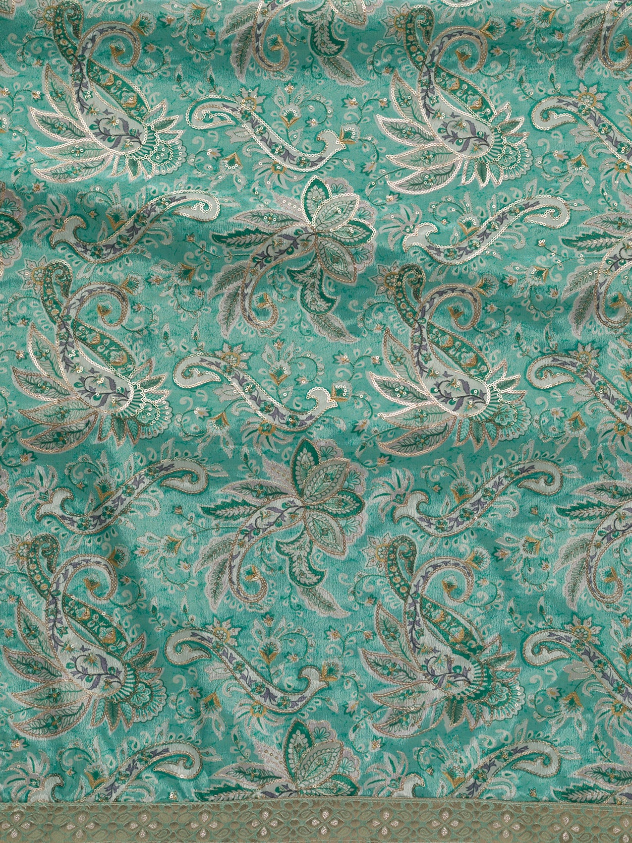 Sea Green Printed Semi Crepe Unstitched Salwar Suit