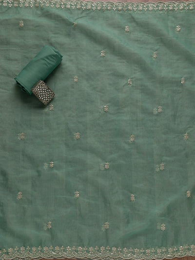 Sea Green Printed Semi Crepe Unstitched Salwar Suit