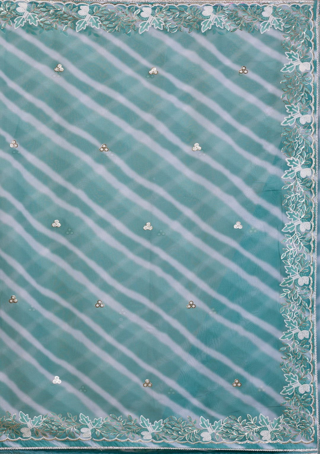 Sea Green Printed Semi Crepe Saree-Koskii