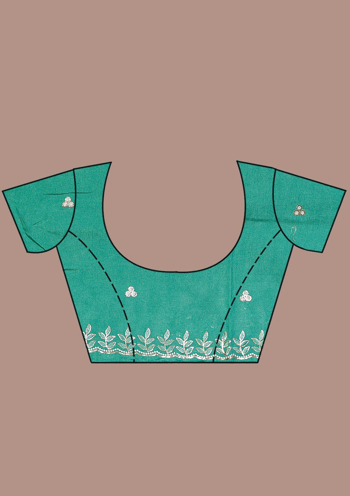 Sea Green Printed Semi Crepe Saree-Koskii