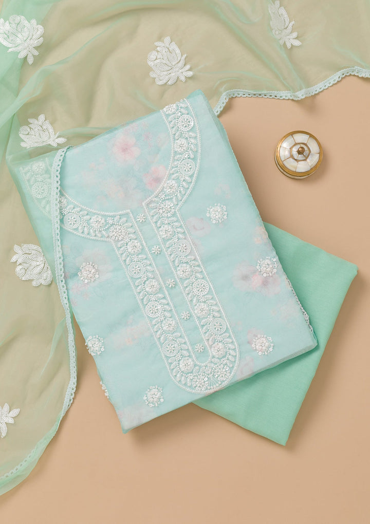 Sea Green Printed Tissue Unstitched Salwar Kameez-Koskii