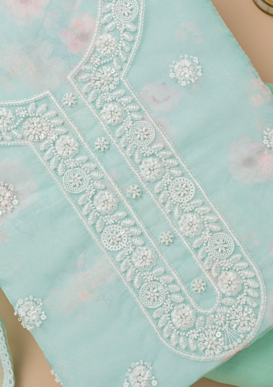 Sea Green Printed Tissue Unstitched Salwar Kameez-Koskii