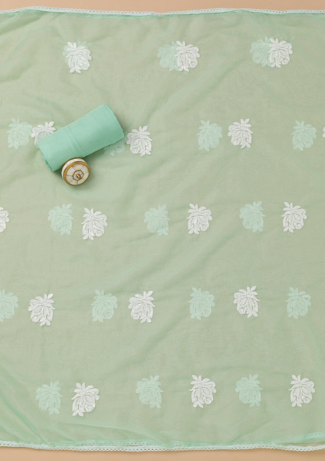 Sea Green Printed Tissue Unstitched Salwar Kameez-Koskii