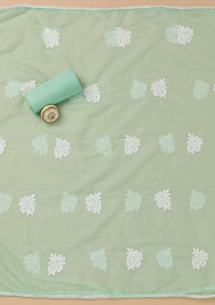 Sea Green Printed Tissue Unstitched Salwar Kameez-Koskii