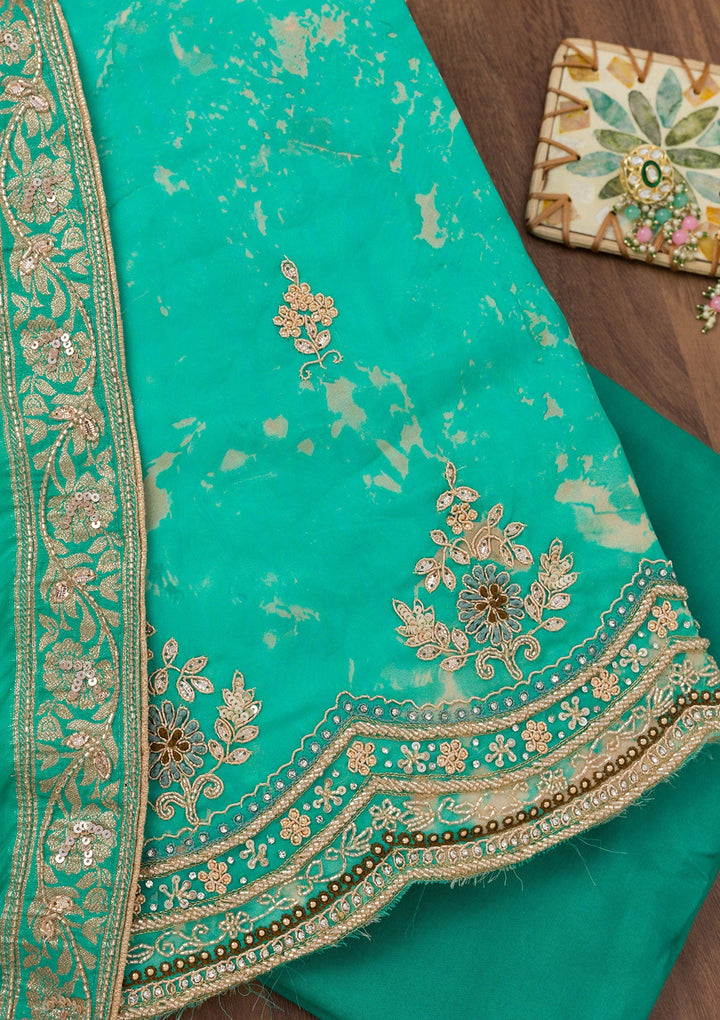 Sea Green Printed Tissue Unstitched Salwar Suit-Koskii