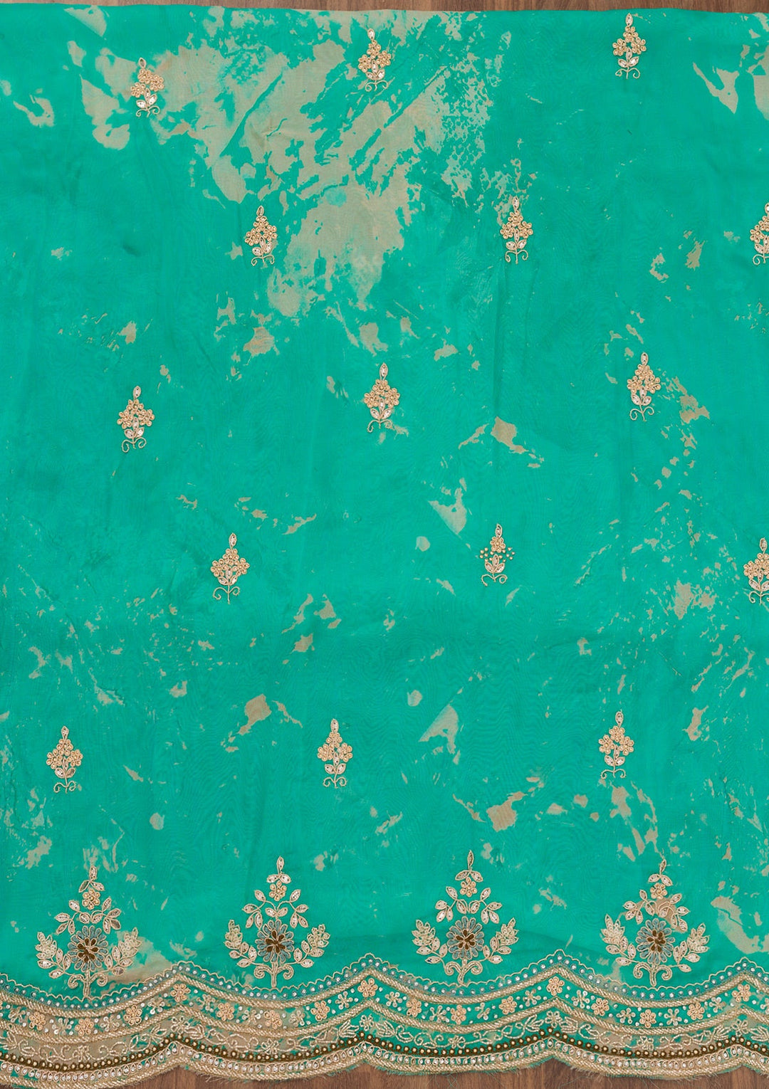 Sea Green Printed Tissue Unstitched Salwar Suit-Koskii