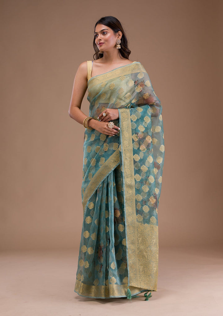 Red Sequins Raw Silk Designer Saree-Koskii