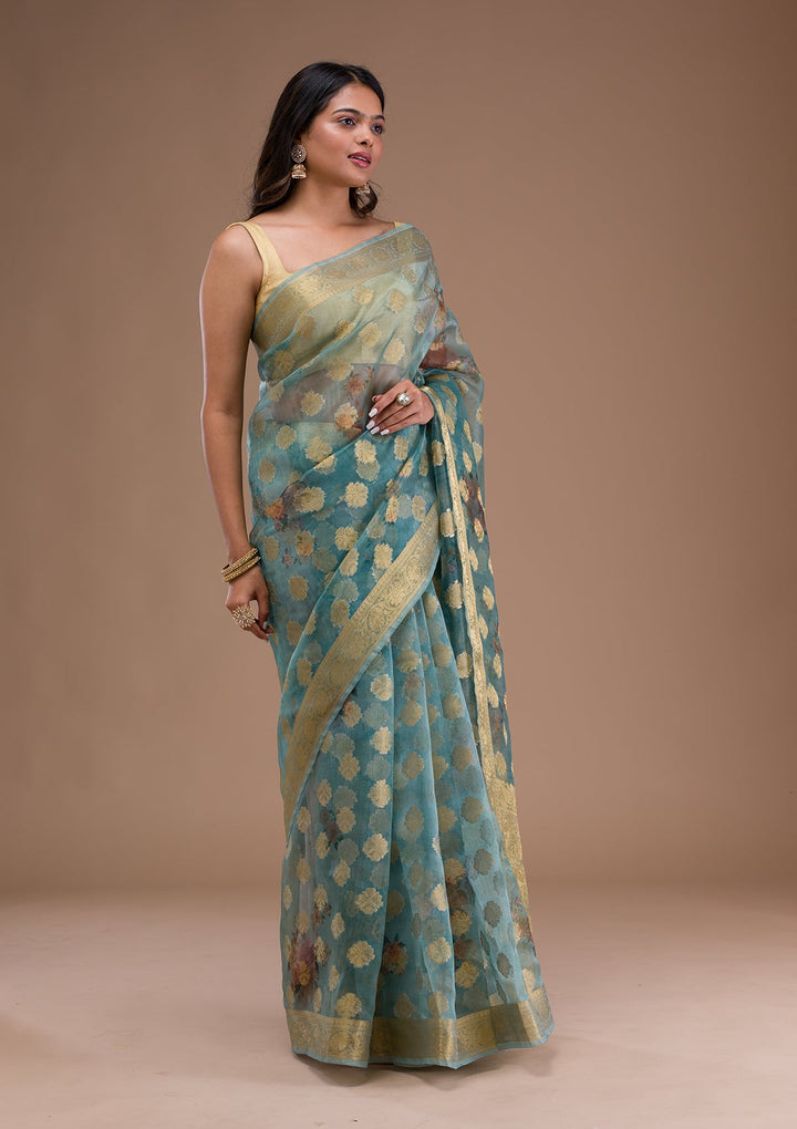 Light Grey Sequins Georgette Designer Saree-Koskii