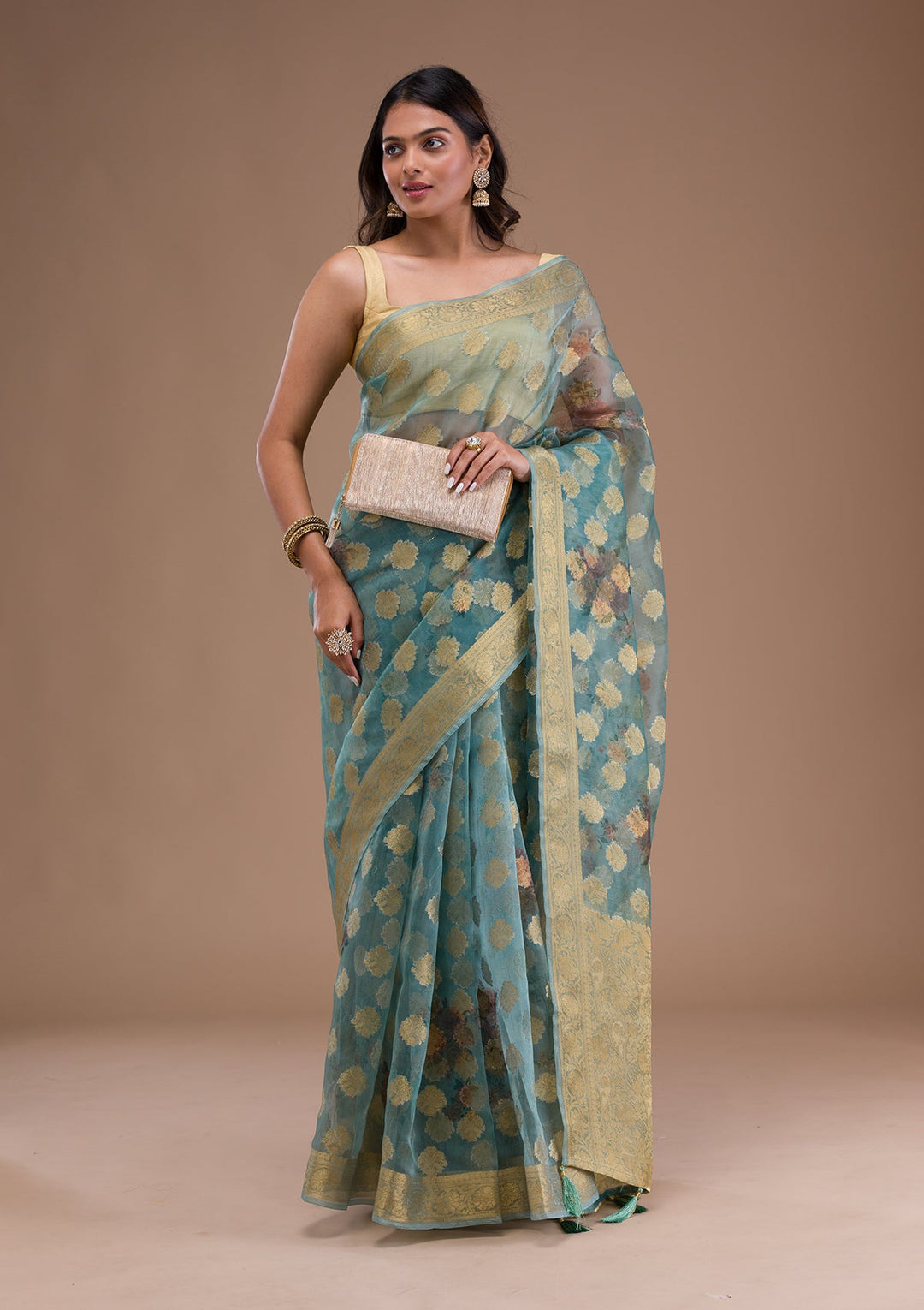 Red Sequins Raw Silk Designer Saree-Koskii