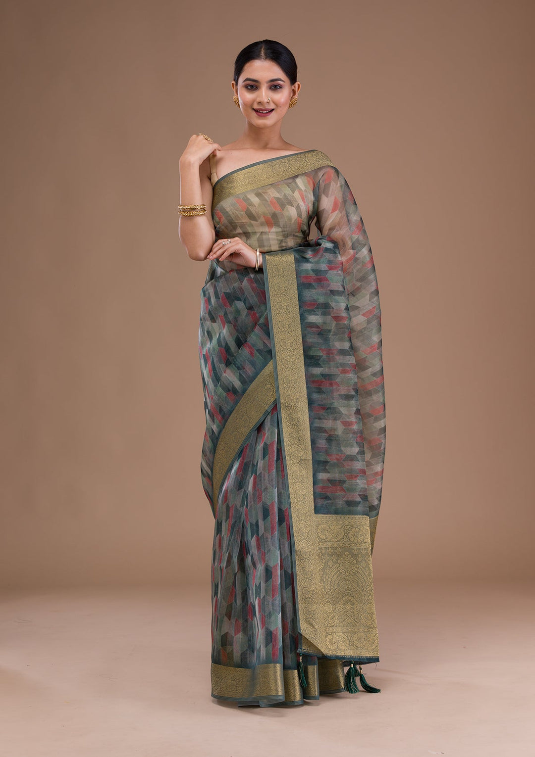 Sky Blue Zariwork Georgette Designer Saree-Koskii